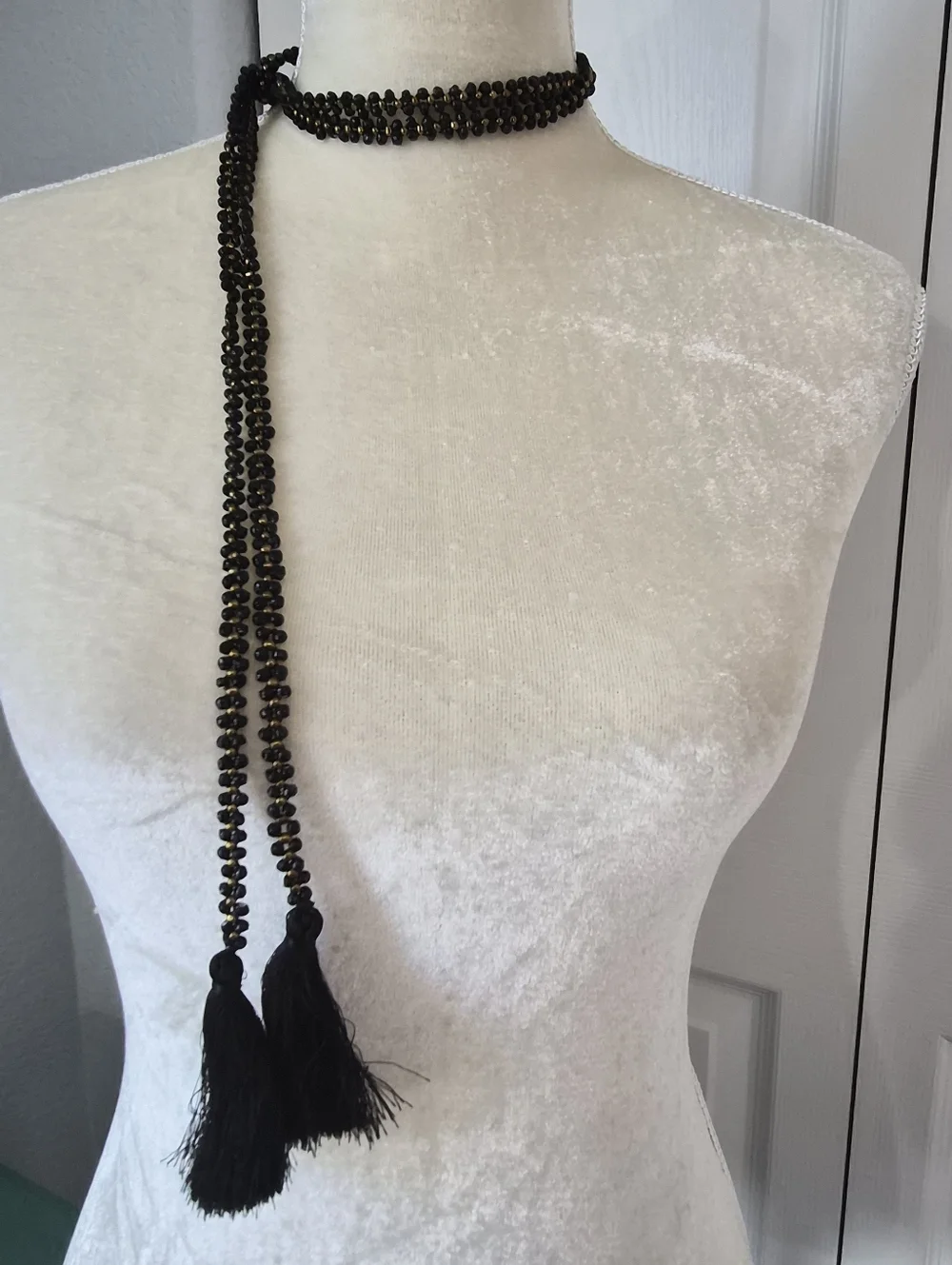 Noonday Collection Onyx Lariat Tassel Wrap Necklace Belt